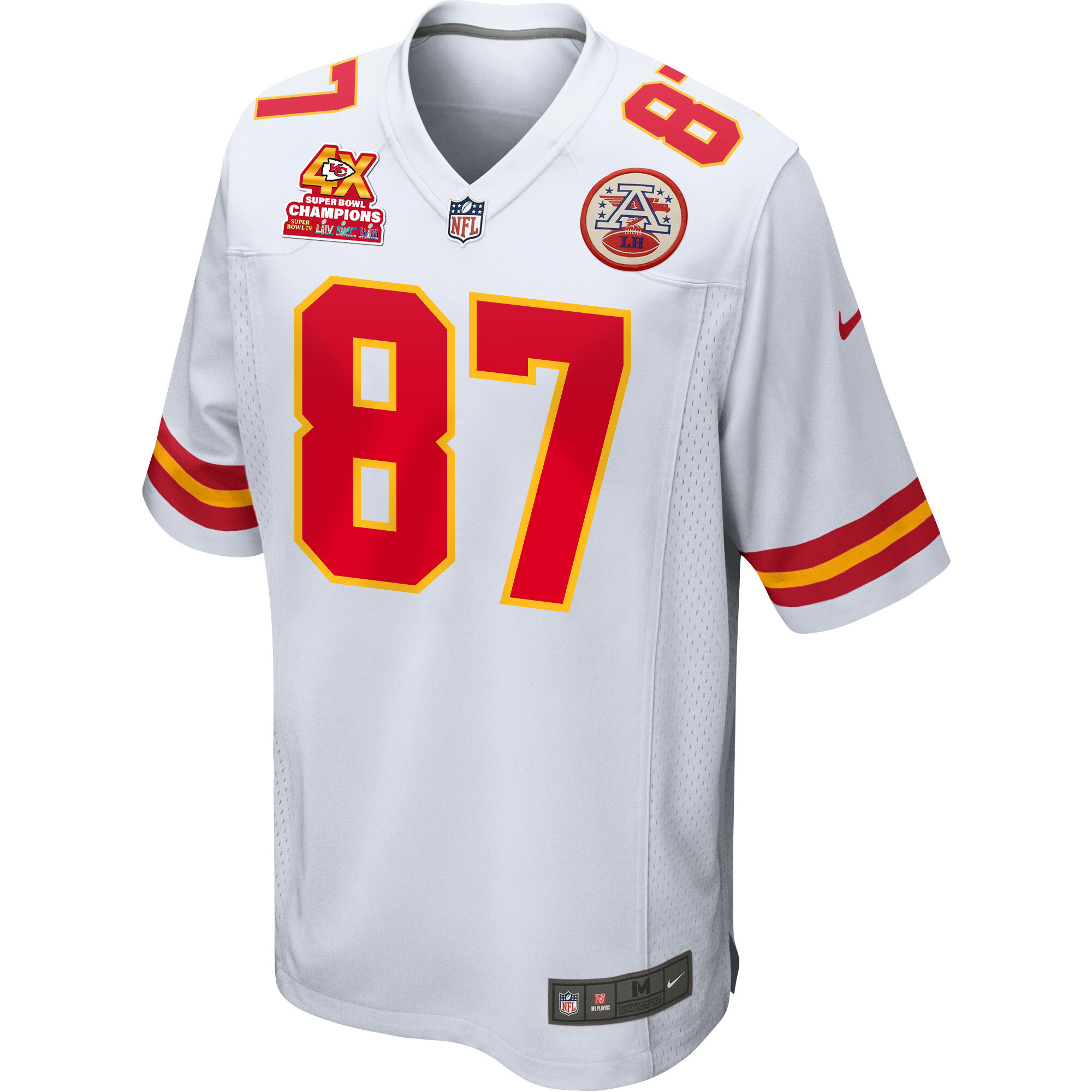 Alternative view of Travis Kelce #87 Kansas City Chiefs Super Bowl LVIII Champions 4X Game Jersey - Men's | White