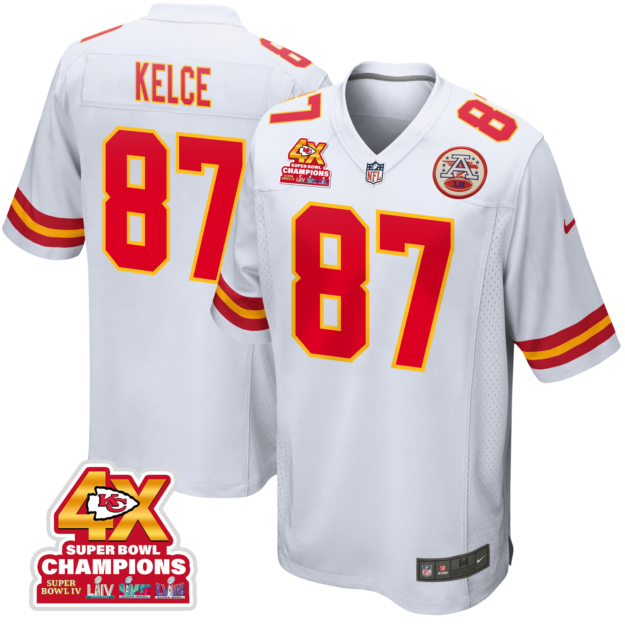 Travis Kelce #87 Kansas City Chiefs Super Bowl LVIII Champions 4X Game Jersey - Men's | White