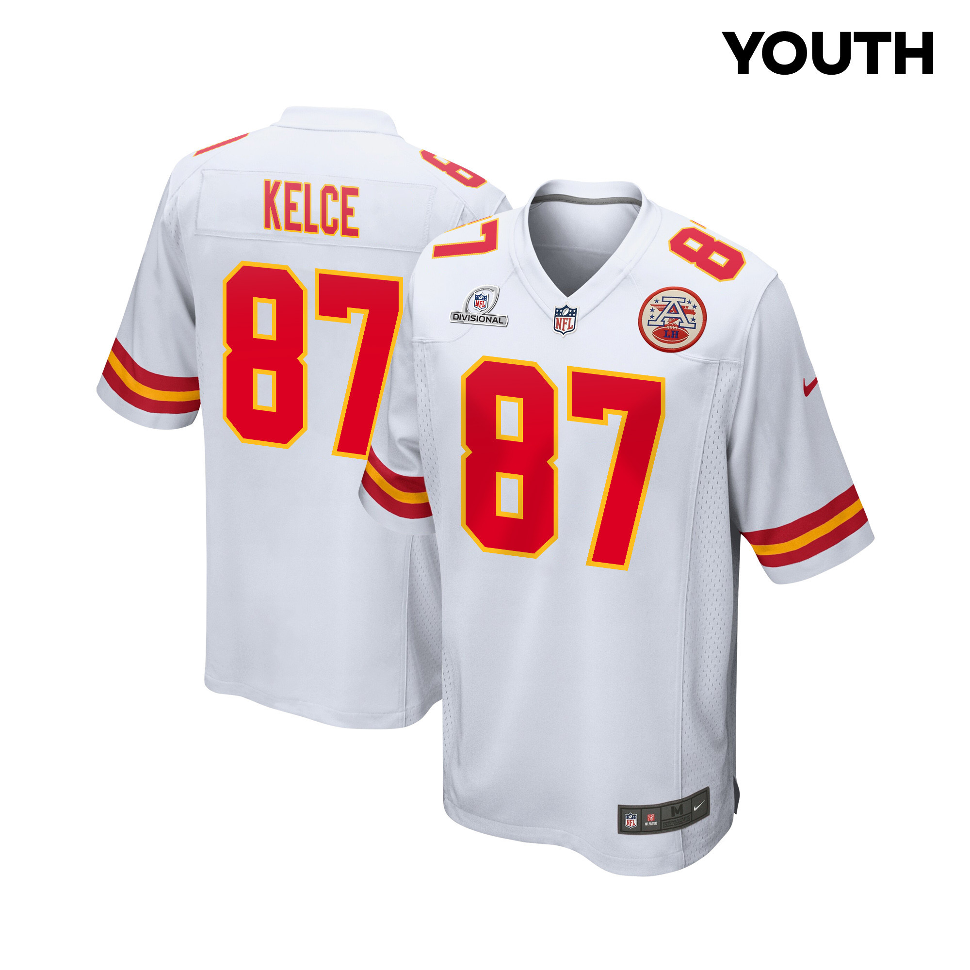Travis Kelce #87 Kansas City Chiefs Super Bowl LVIII Patch Game Jersey - Youth | White