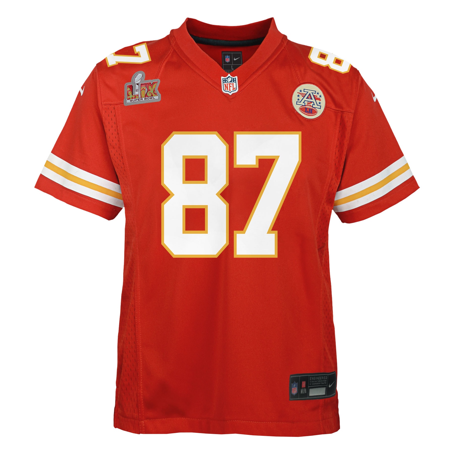 Alternative view of Travis Kelce Kansas City Chiefs Super Bowl LIX Game Jersey - Youth