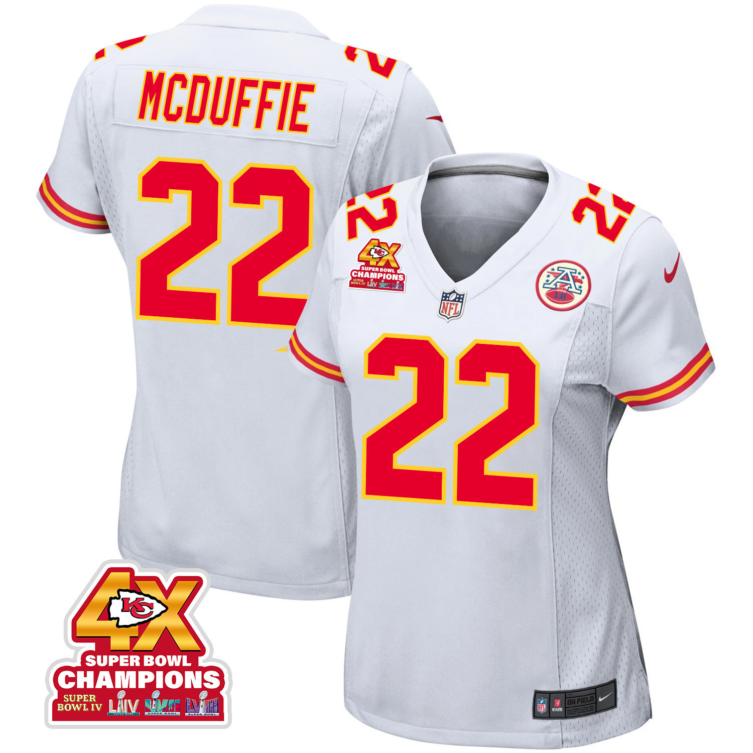Trent McDuffie #22 Kansas City Chiefs Super Bowl LVIII Champions 4X Game Jersey - Women's | White
