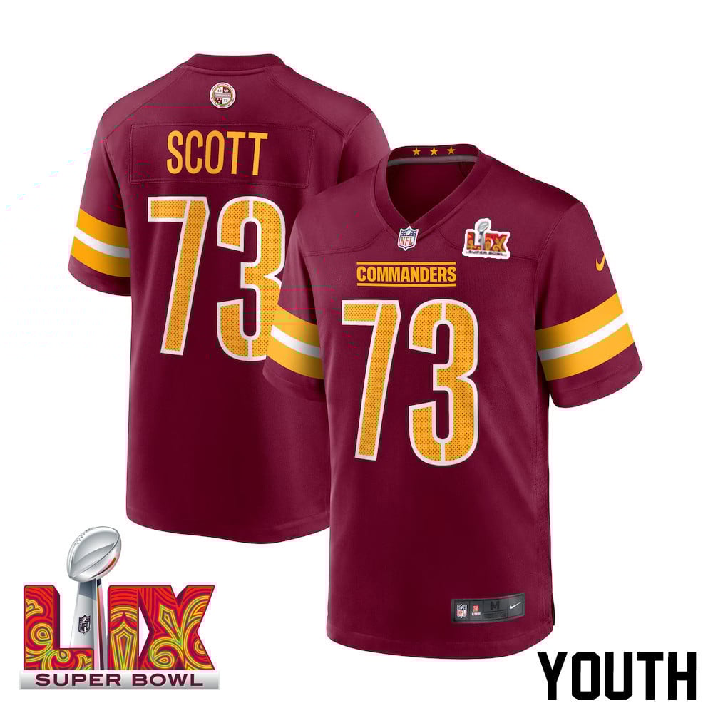 Trent Scott #73 Washington Commanders Super Bowl LIX Game Jersey - Youth | Burgundy