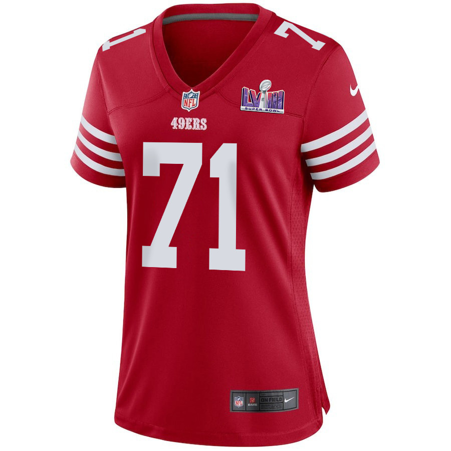 Alternative view of Trent Williams #71 San Francisco 49ers Super Bowl LVIII Patch Game Jersey - Women's | Scarlet