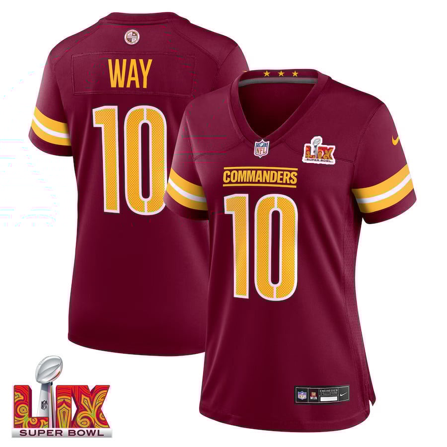 Tress Way #10 Washington Commanders Super Bowl LIX Game Jersey - Women's | Burgundy