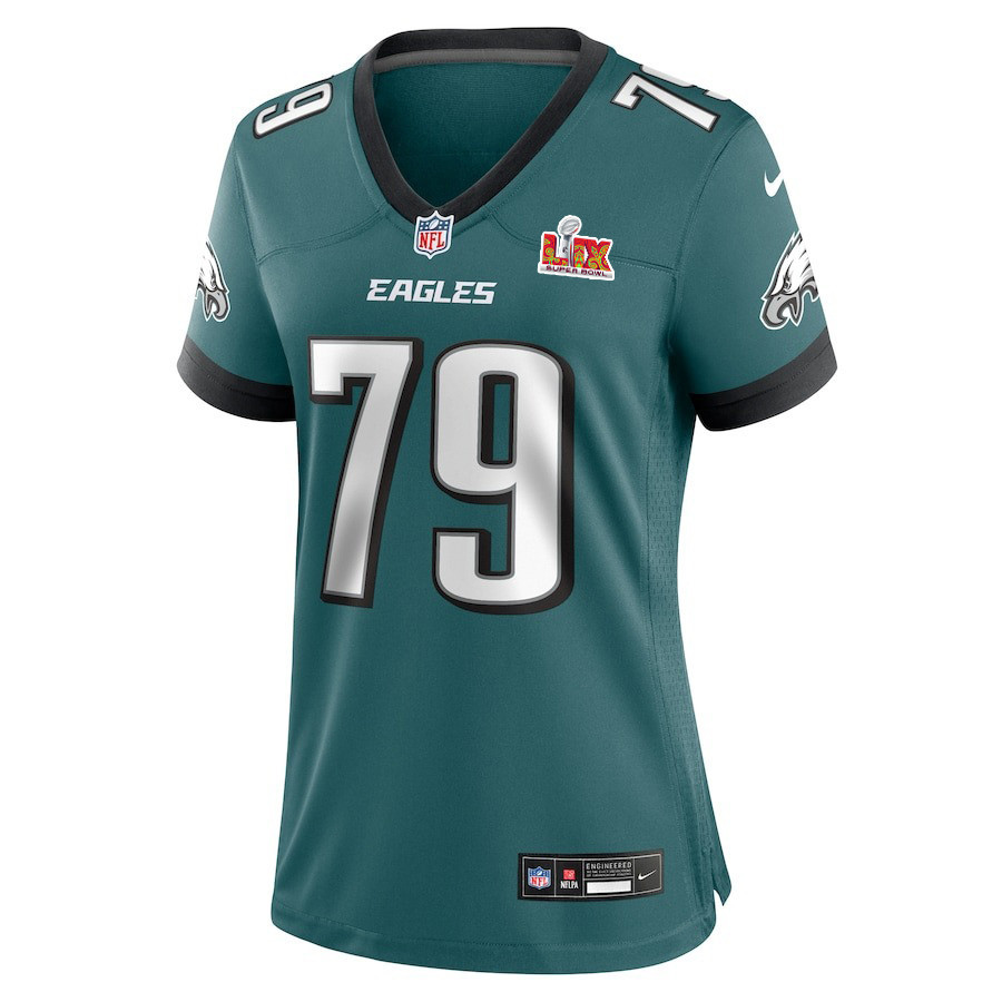Alternative view of Trevor Keegan #79 Philadelphia Eagles Super Bowl LIX Game Jersey - Women's | Midnight Green