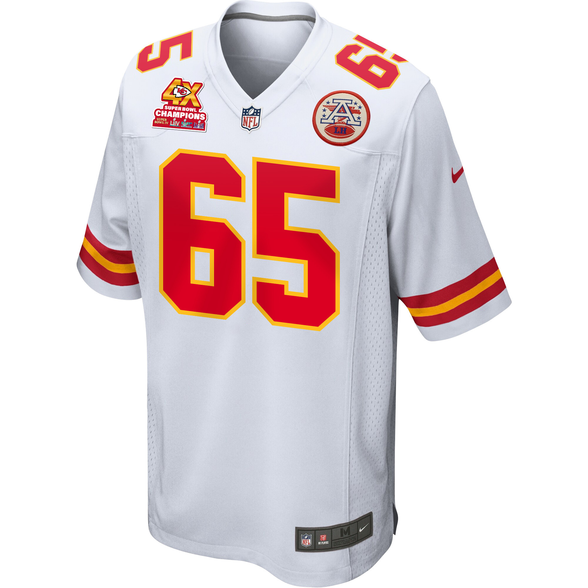 Alternative view of Trey Smith #65 Kansas City Chiefs Super Bowl LVIII Champions 4X Game Jersey - Men's | White