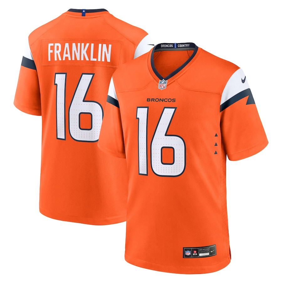 Troy Franklin #16 Denver Broncos Game Jersey - Men's | Orange