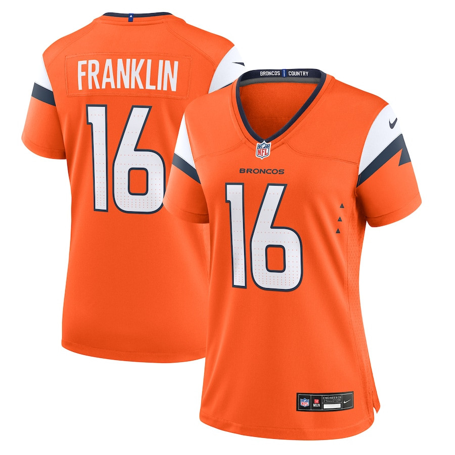 Troy Franklin #16 Denver Broncos Game Jersey - Women's | Orange