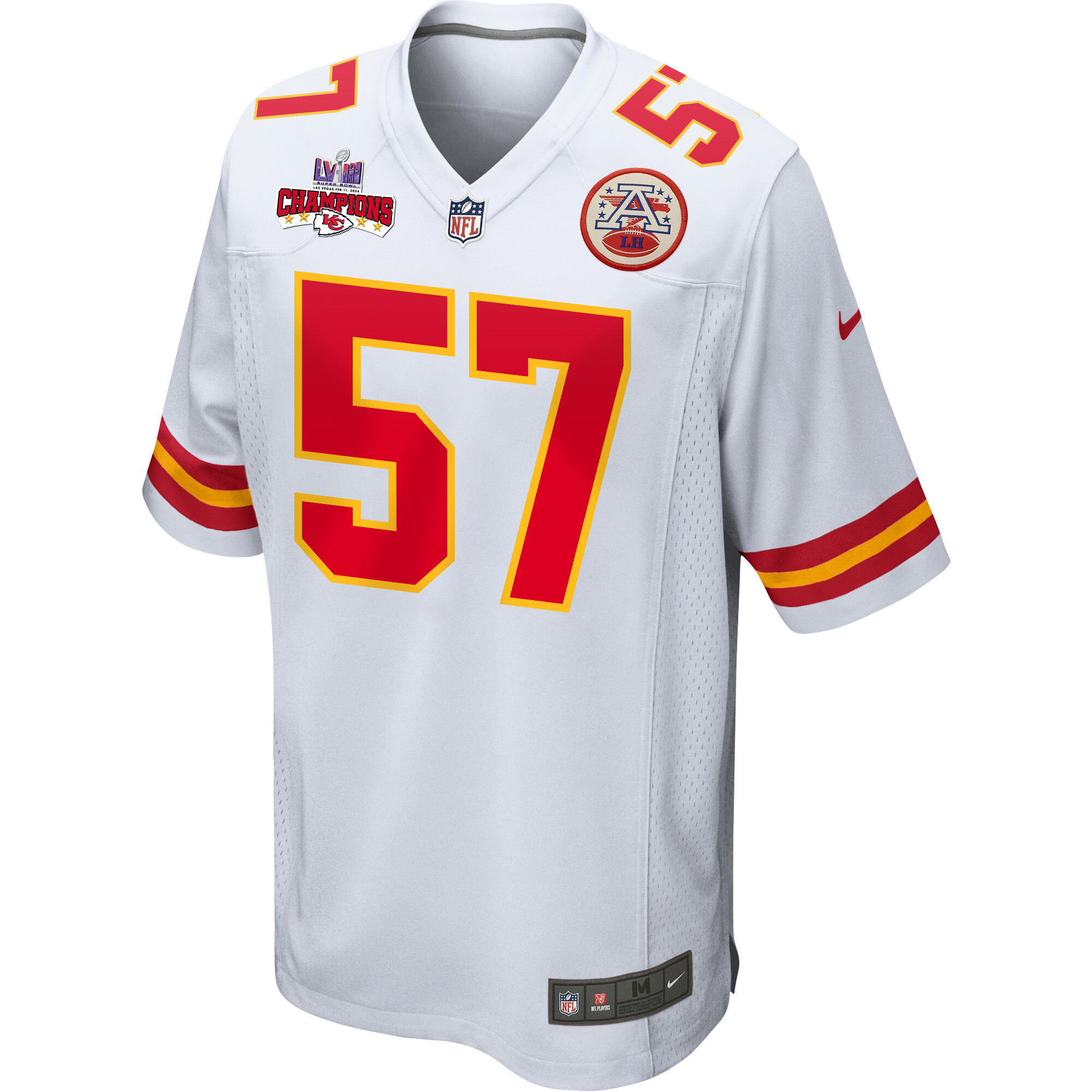 Alternative view of Truman Jones #57 Kansas City Chiefs Super Bowl LVIII Champions 4 Stars Patch Game Jersey - Men's | White