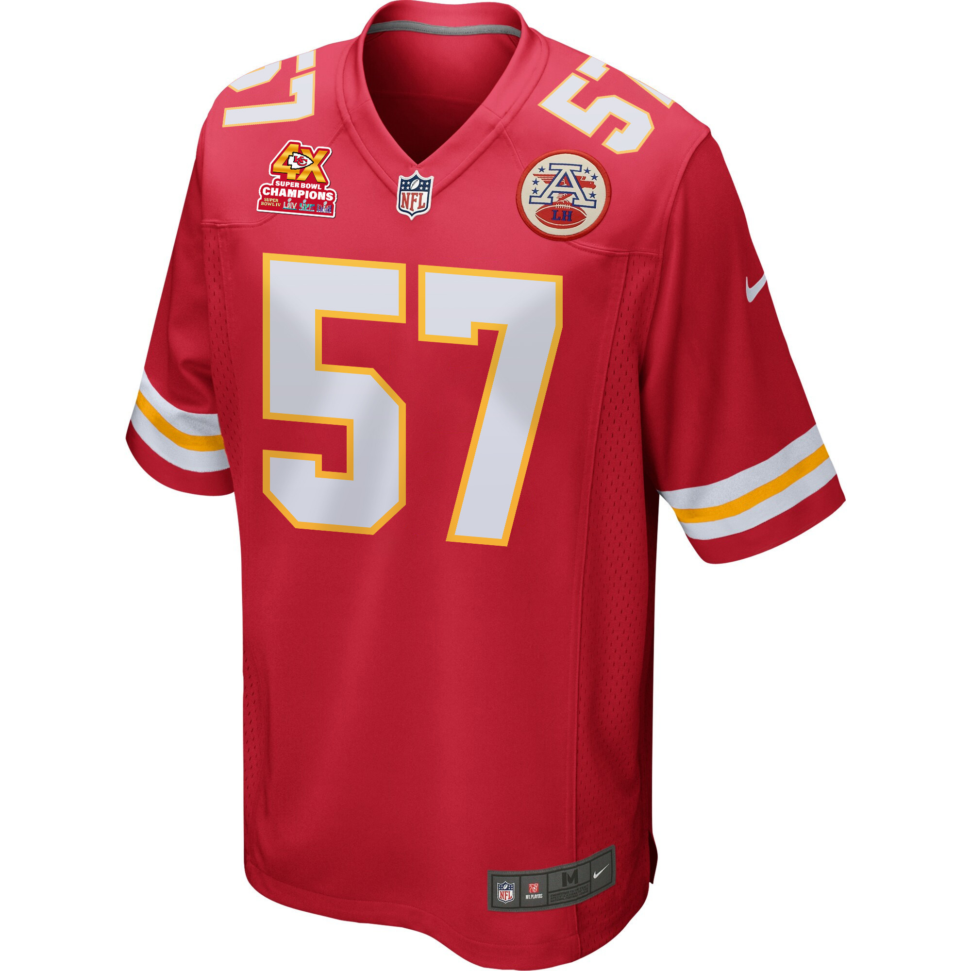 Alternative view of Truman Jones #57 Kansas City Chiefs Super Bowl LVIII Champions 4X Game Jersey - Men's | Red