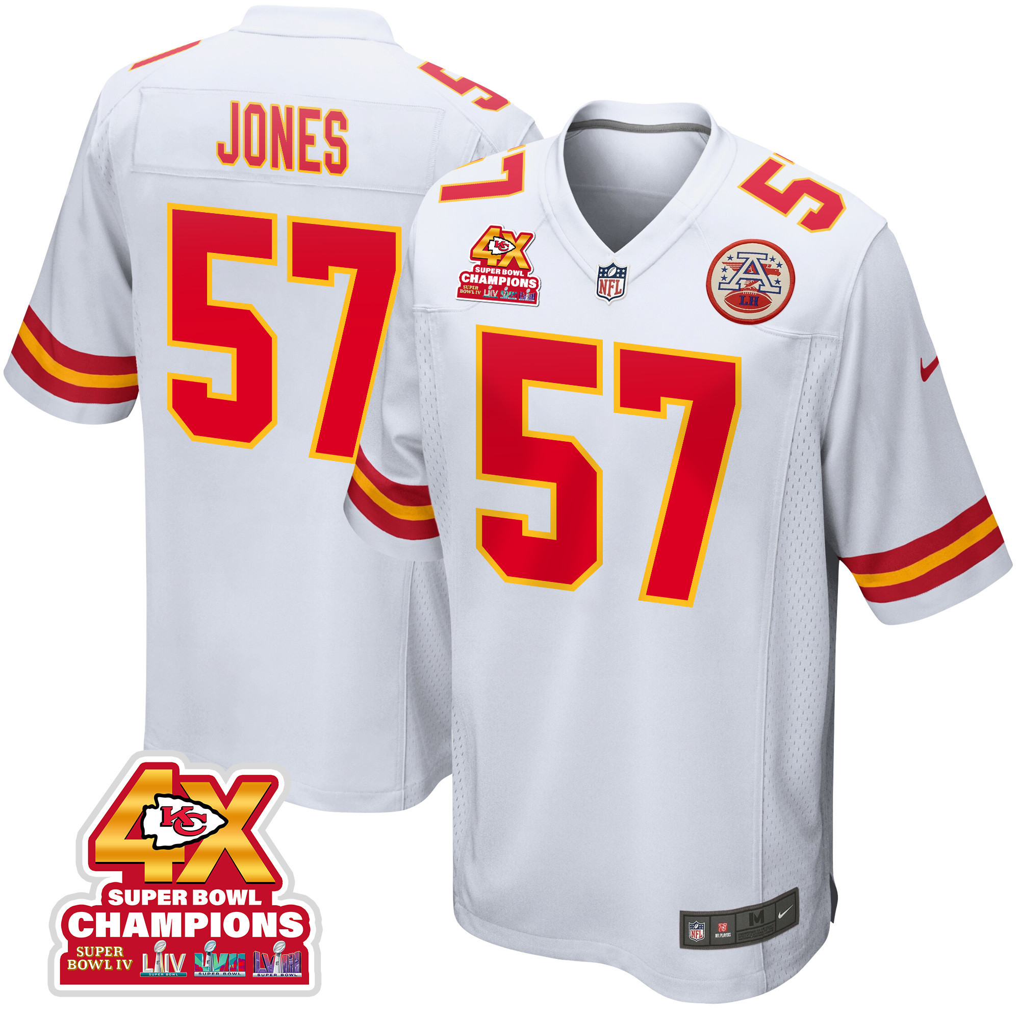 Truman Jones #57 Kansas City Chiefs Super Bowl LVIII Champions 4X Game Jersey - Men's | White