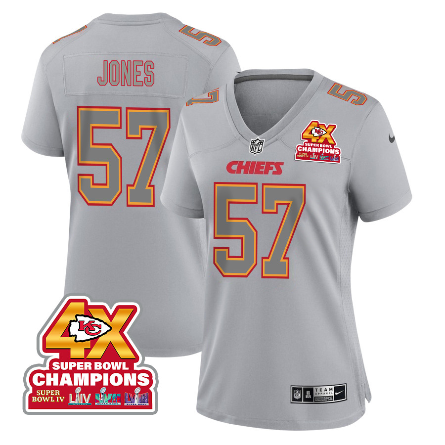 Truman Jones #57 Kansas City Chiefs Super Bowl LVIII Champions 4X Game Jersey - Women's | Gray