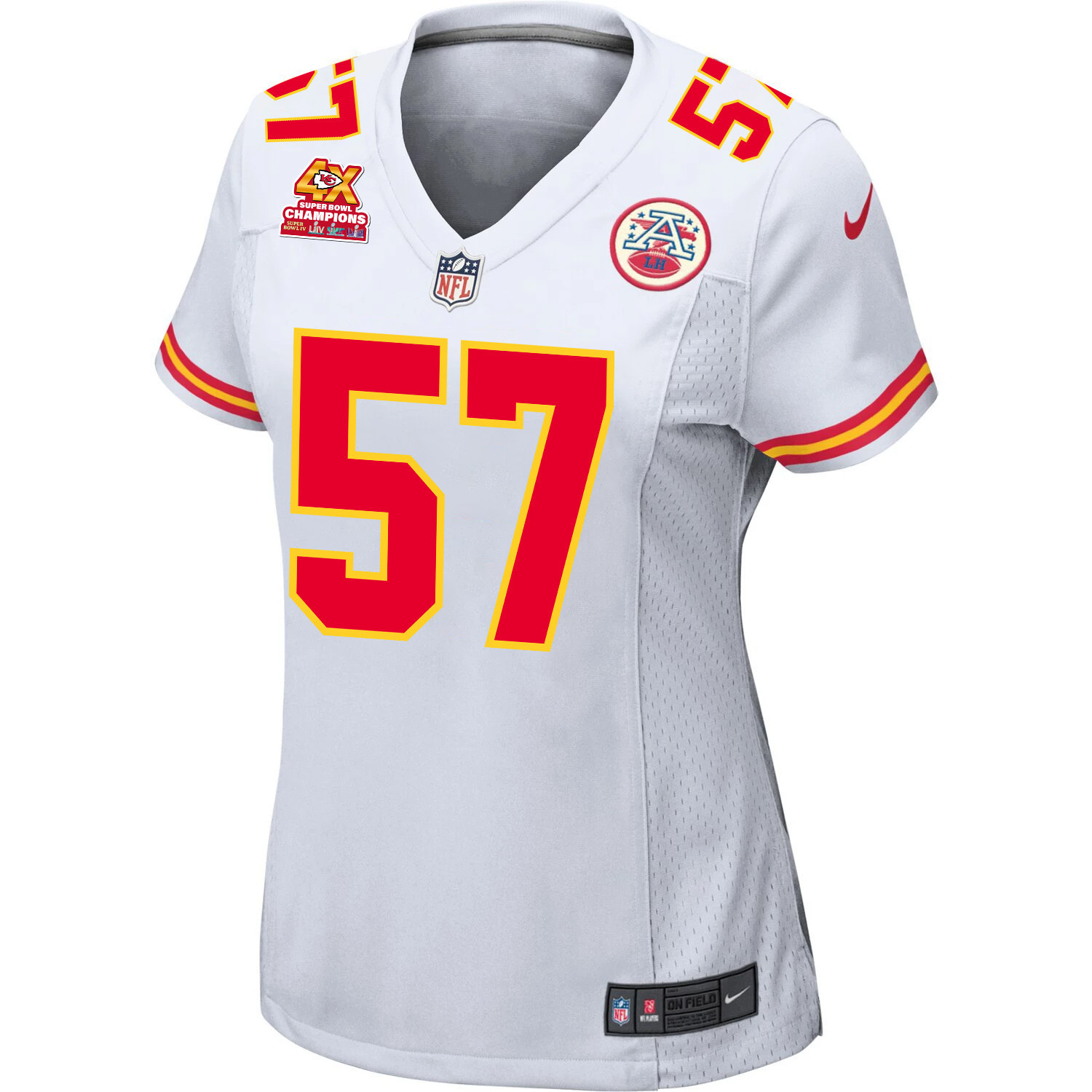 Alternative view of Truman Jones #57 Kansas City Chiefs Super Bowl LVIII Champions 4X Game Jersey - Women's | White