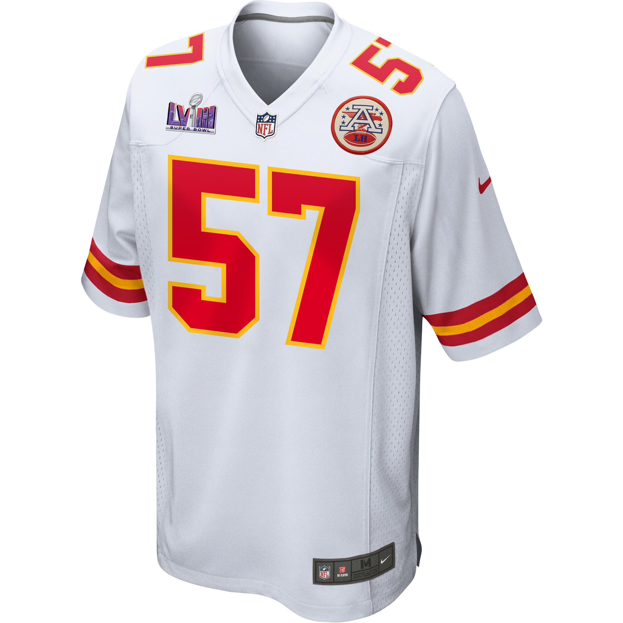 Alternative view of Truman Jones #57 Kansas City Chiefs Super Bowl LVIII Patch Game Jersey - Men's | White