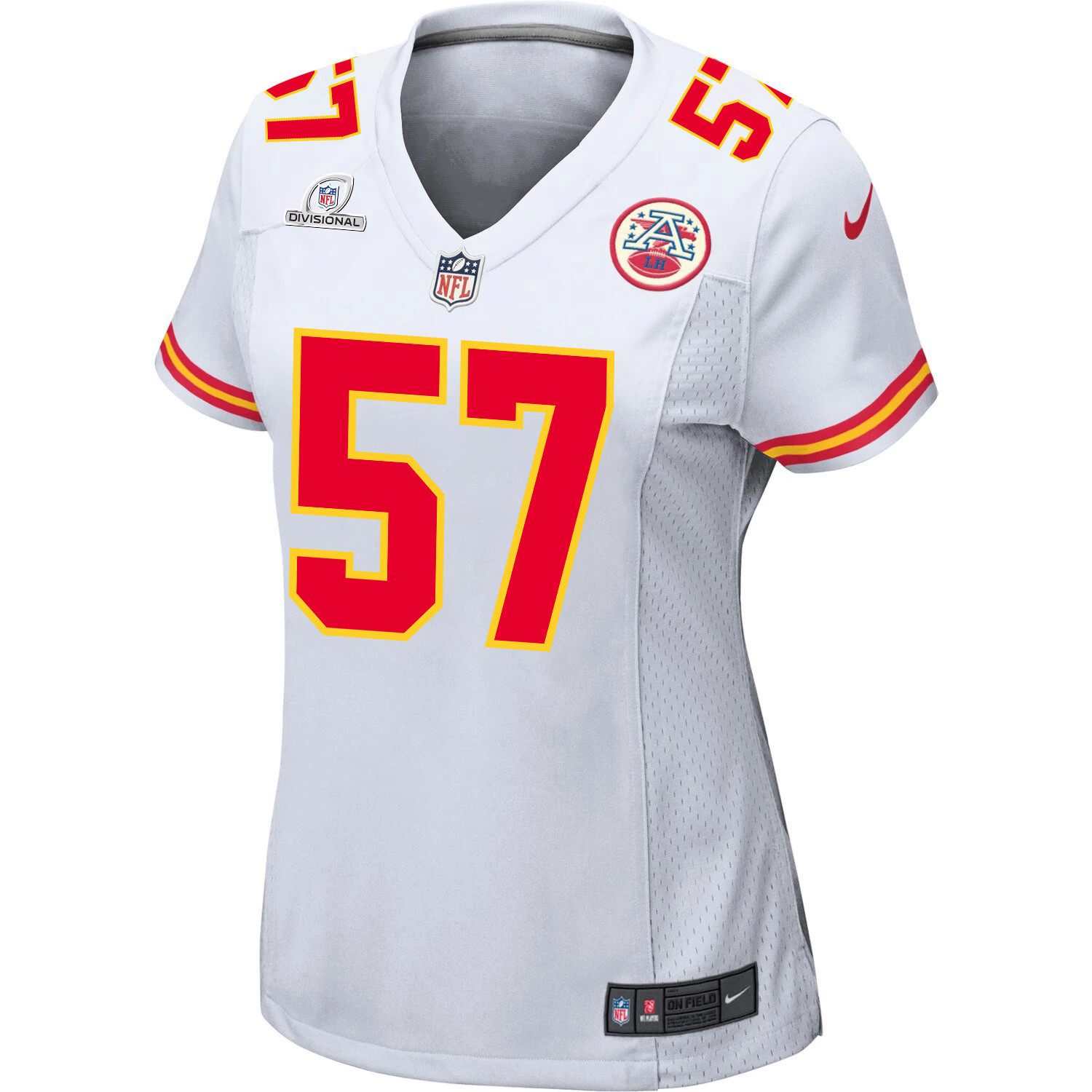 Alternative view of Truman Jones #57 Kansas City Chiefs Super Bowl LVIII Patch Game Jersey - Women's | White