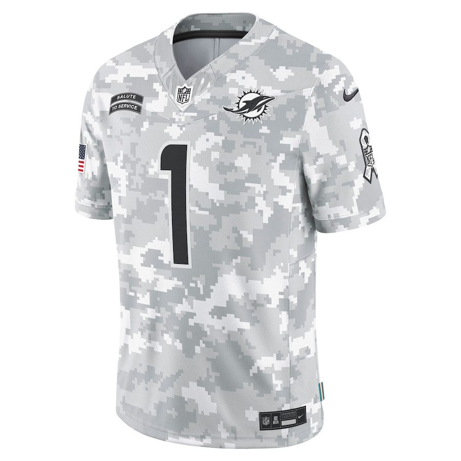 Alternative view of Tua Tagovailoa #1 Miami Dolphins Salute To Service Limited Jersey - Men's | Arctic Camo