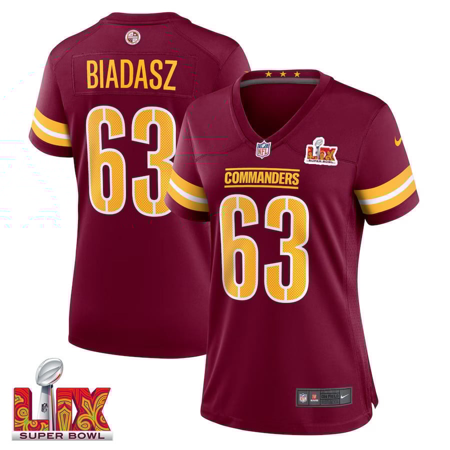 Tyler Biadasz #63 Washington Commanders Super Bowl LIX Game Jersey - Women's | Burgundy