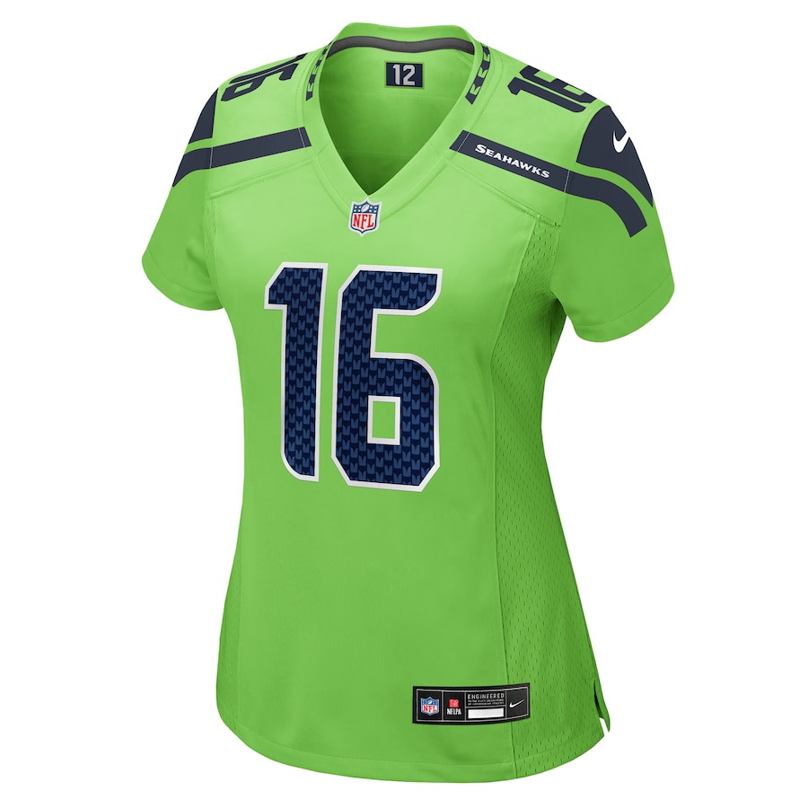 Alternative view of Tyler Lockett #16 Seattle Seahawks Game Jersey - Women's | Neon Green