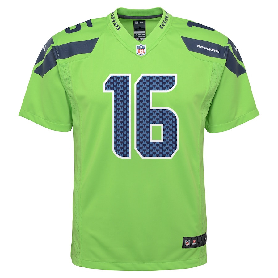 Alternative view of Tyler Lockett #16 Seattle Seahawks Game Jersey - Youth | Neon Green