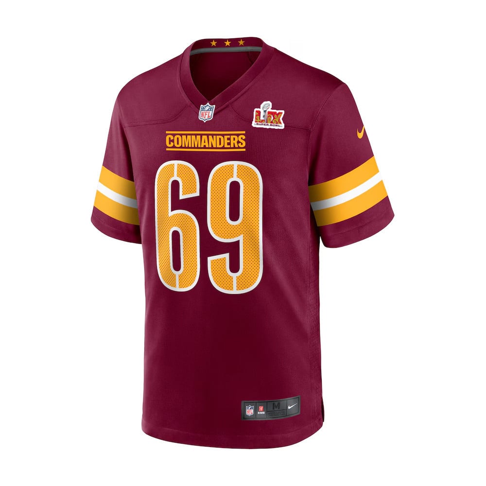 Alternative view of Tyler Ott #69 Washington Commanders Super Bowl LIX Game Jersey - Youth | Burgundy