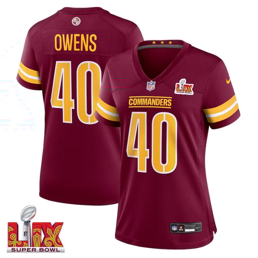 Tyler Owens #40 Washington Commanders Super Bowl LIX Game Jersey - Women's | Burgundy