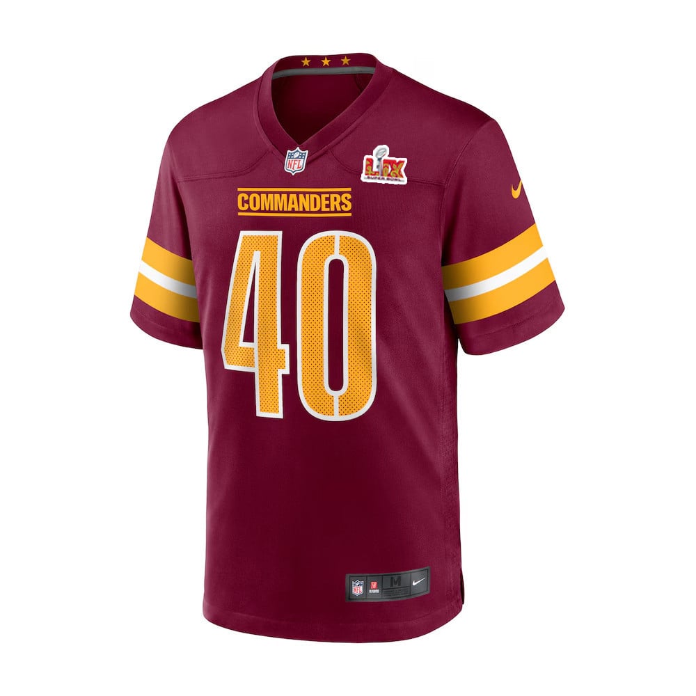 Alternative view of Tyler Owens #40 Washington Commanders Super Bowl LIX Game Jersey - Youth | Burgundy