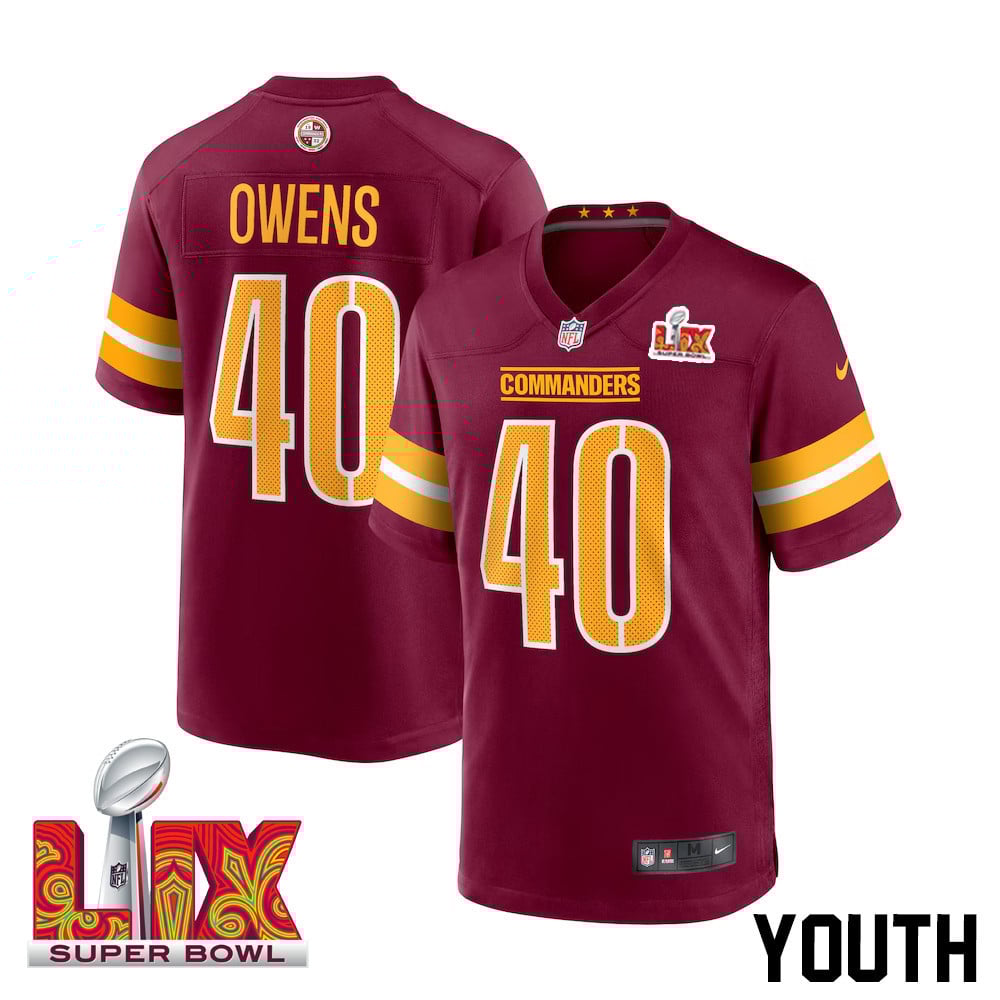 Tyler Owens #40 Washington Commanders Super Bowl LIX Game Jersey - Youth | Burgundy