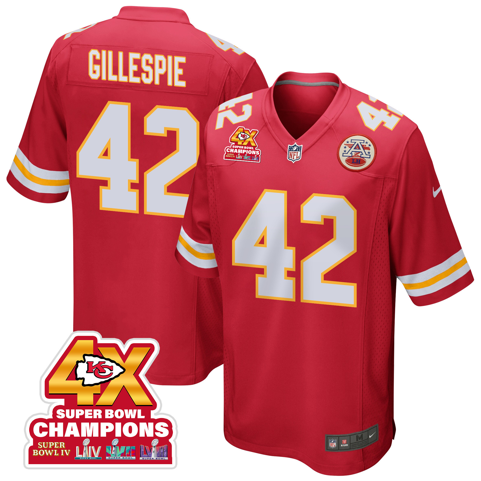 Tyree Gillespie #42 Kansas City Chiefs Super Bowl LVIII Champions 4X Game Jersey - Men's | Red