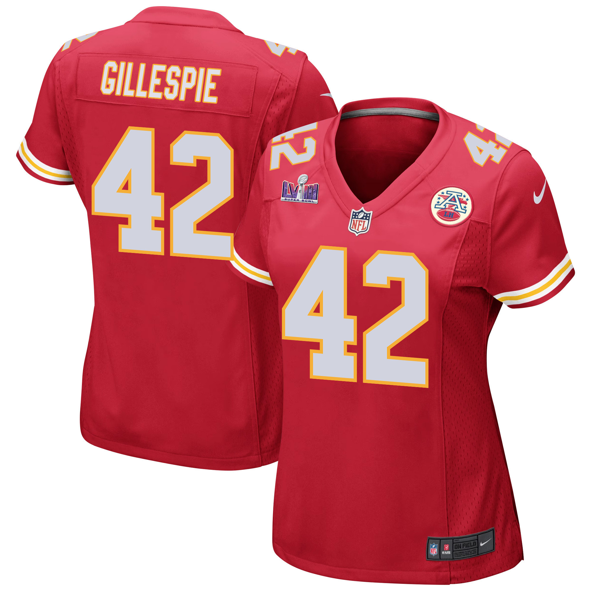 Tyree Gillespie #42 Kansas City Chiefs Super Bowl LVIII Patch Game Jersey - Women's | Red