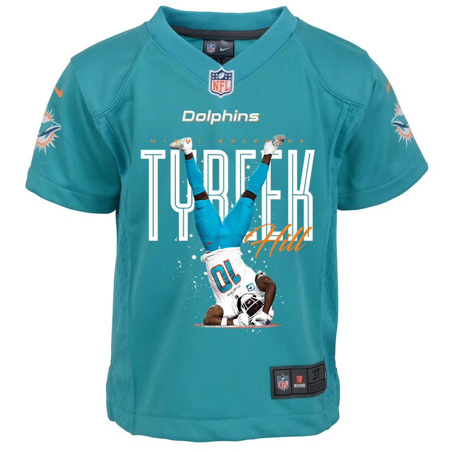Alternative view of Tyreek Hill #10 Miami Dolphins Game Jersey - Youth | Aqua
