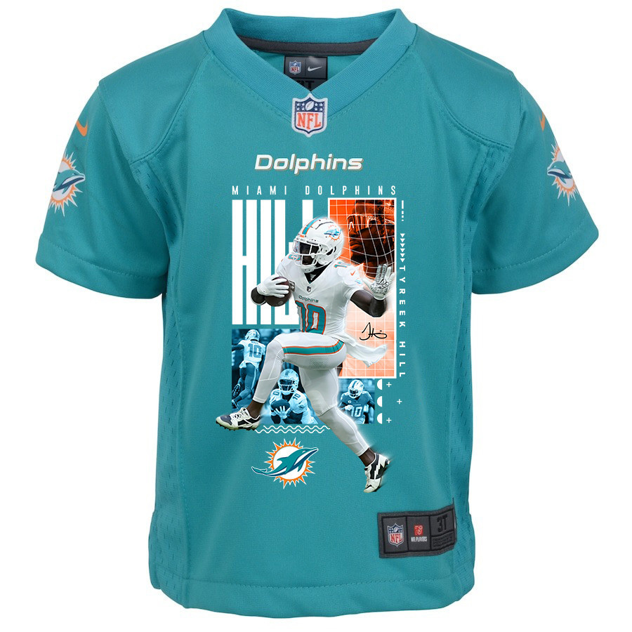 Alternative view of Tyreek Hill #10 Miami Dolphins Game Jersey - Youth | Aqua