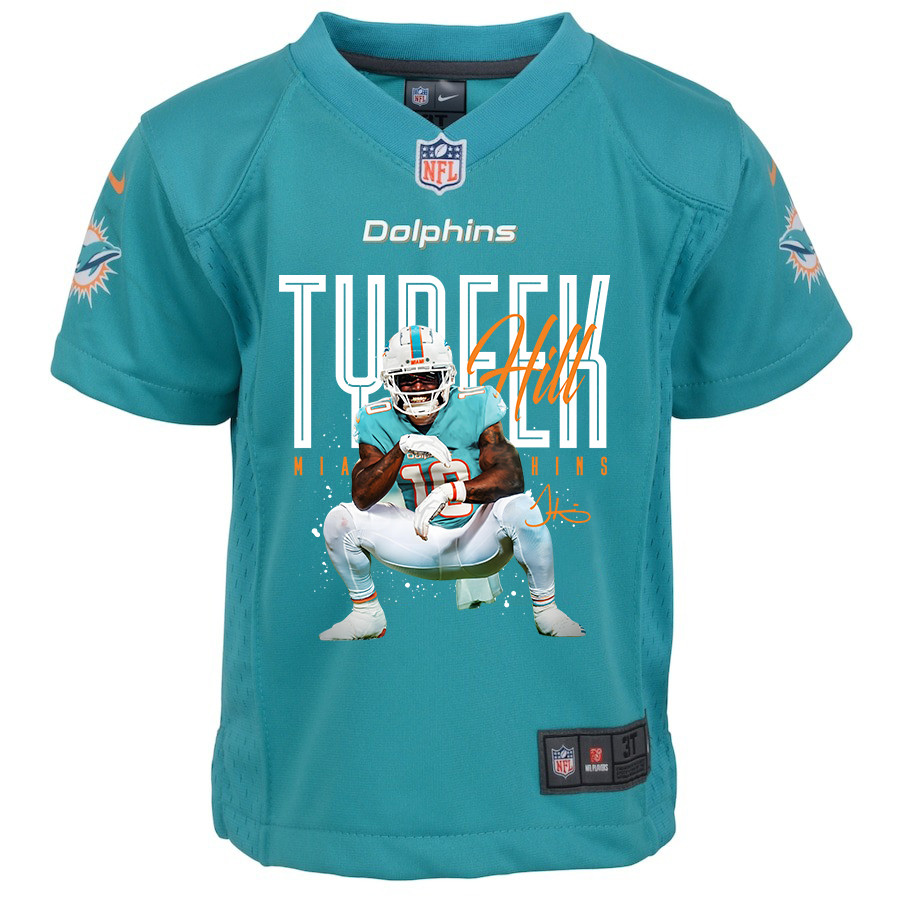 Alternative view of Tyreek Hill #10 Miami Dolphins Game Jersey - Youth | Aqua