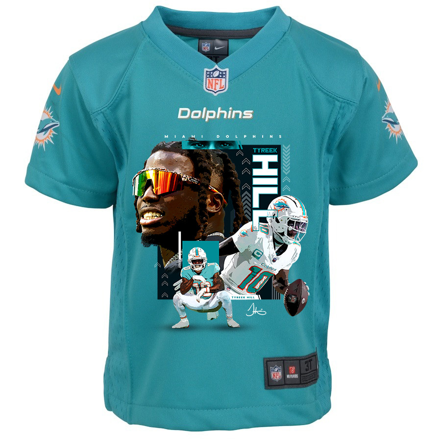 Alternative view of Tyreek Hill #10 Miami Dolphins Game Jersey - Youth | Aqua