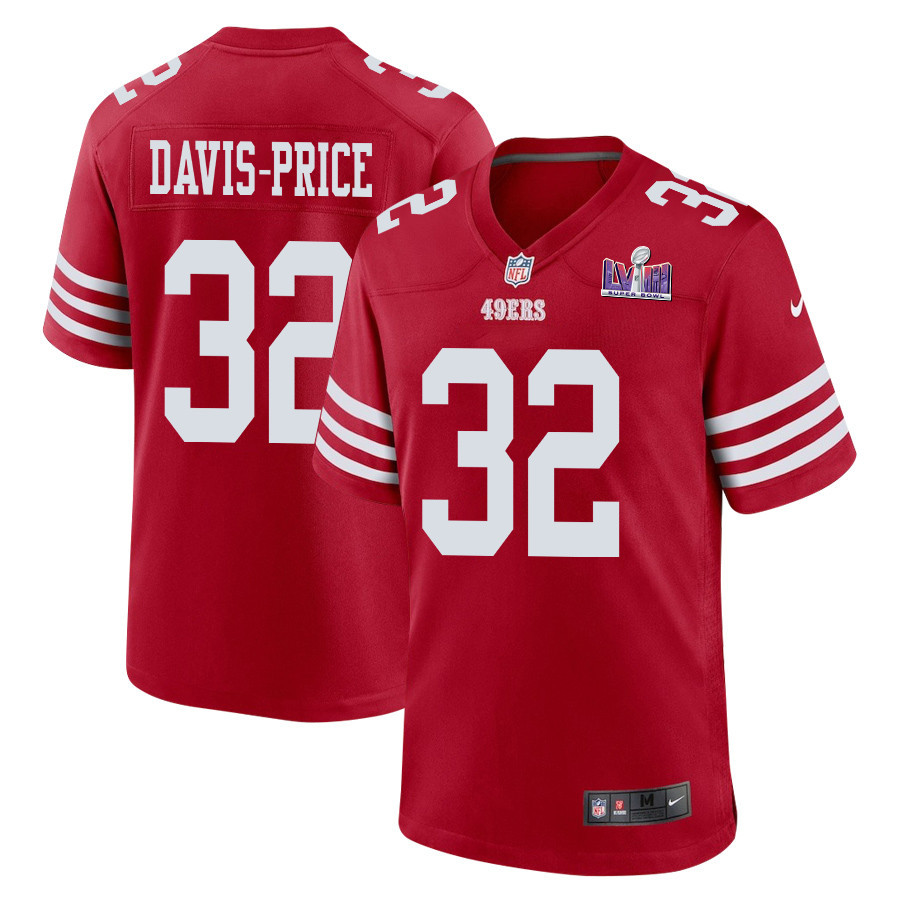 Tyrion Davis-Price #32 San Francisco 49ers Super Bowl LVIII Patch Game Jersey - Men's | Scarlet