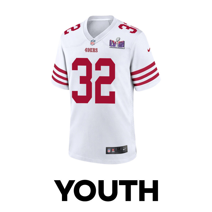 Alternative view of Tyrion Davis-Price #32 San Francisco 49ers Super Bowl LVIII Patch Game Jersey - Youth | White