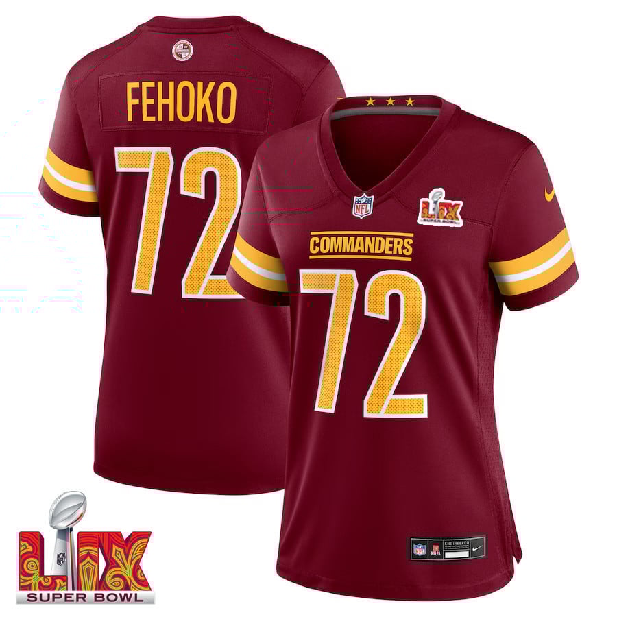 Viliami Fehoko Jr. #72 Washington Commanders Super Bowl LIX Game Jersey - Women's | Burgundy