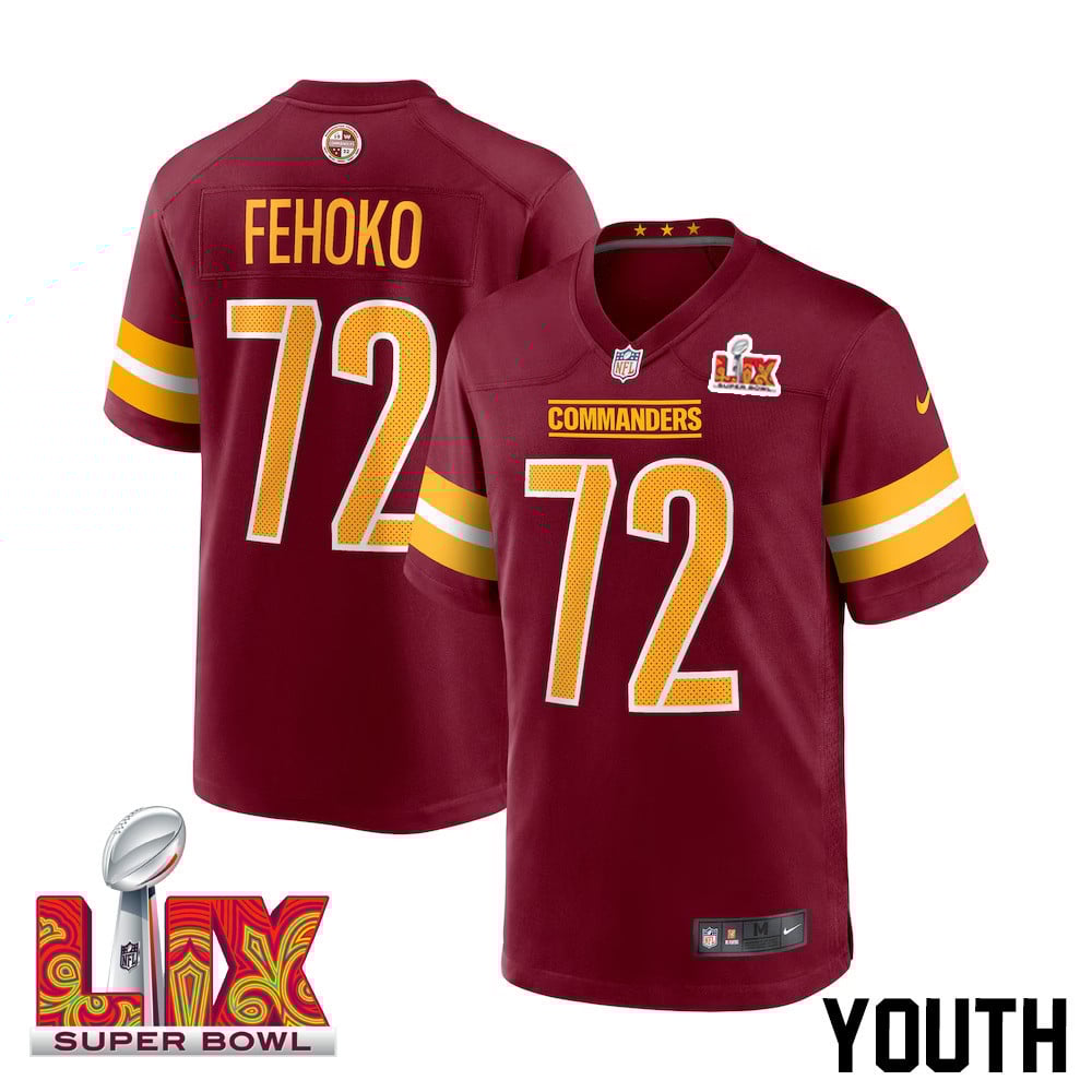 Viliami Fehoko Jr. #72 Washington Commanders Super Bowl LIX Game Jersey - Youth | Burgundy