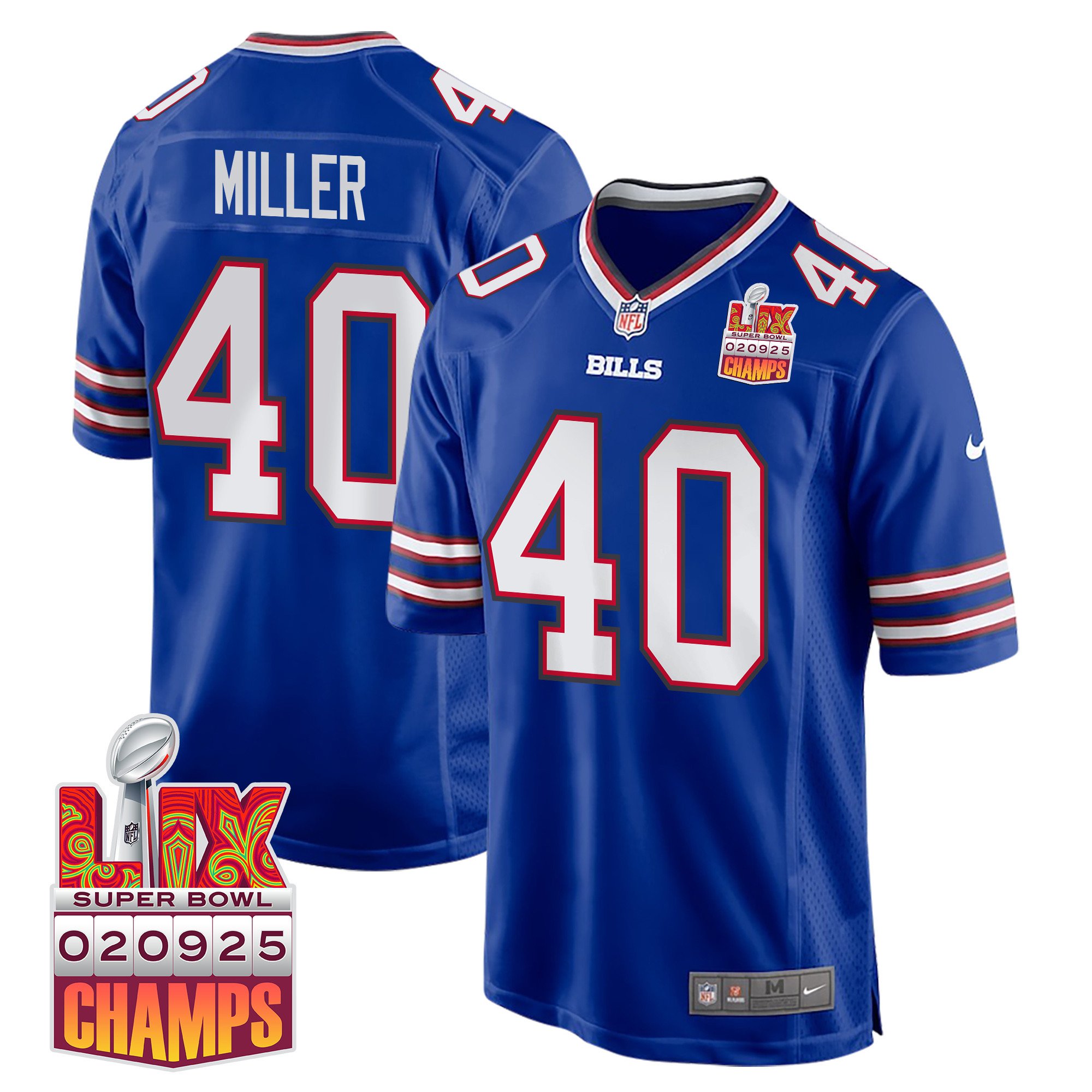 Von Miller #40 Buffalo Bills Super Bowl LIX Champions Patch Game Jersey - Men's | Royal