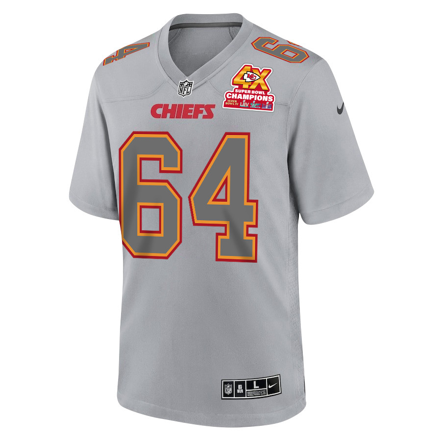 Alternative view of Wanya Morris #64 Kansas City Chiefs Super Bowl LVIII Champions 4X Game Jersey - Men's | Gray