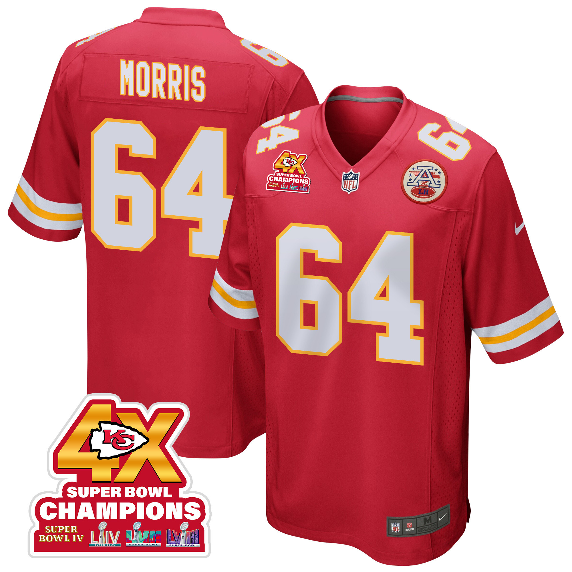 Wanya Morris #64 Kansas City Chiefs Super Bowl LVIII Champions 4X Game Jersey - Men's | Red