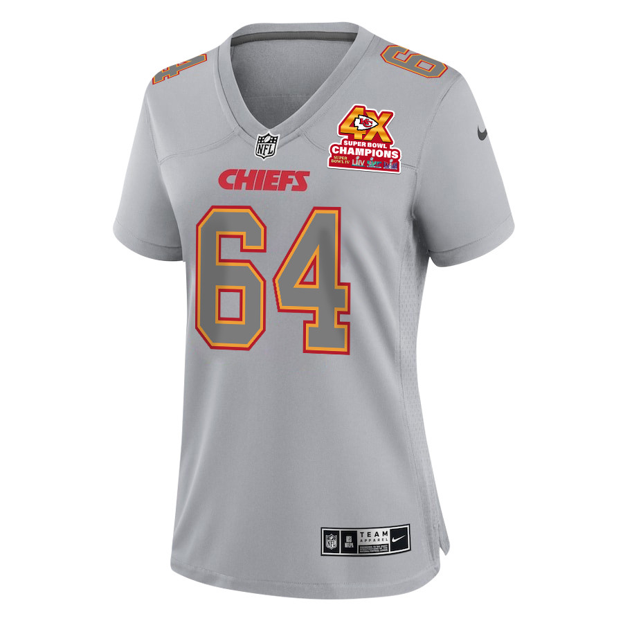 Alternative view of Wanya Morris #64 Kansas City Chiefs Super Bowl LVIII Champions 4X Game Jersey - Women's | Gray