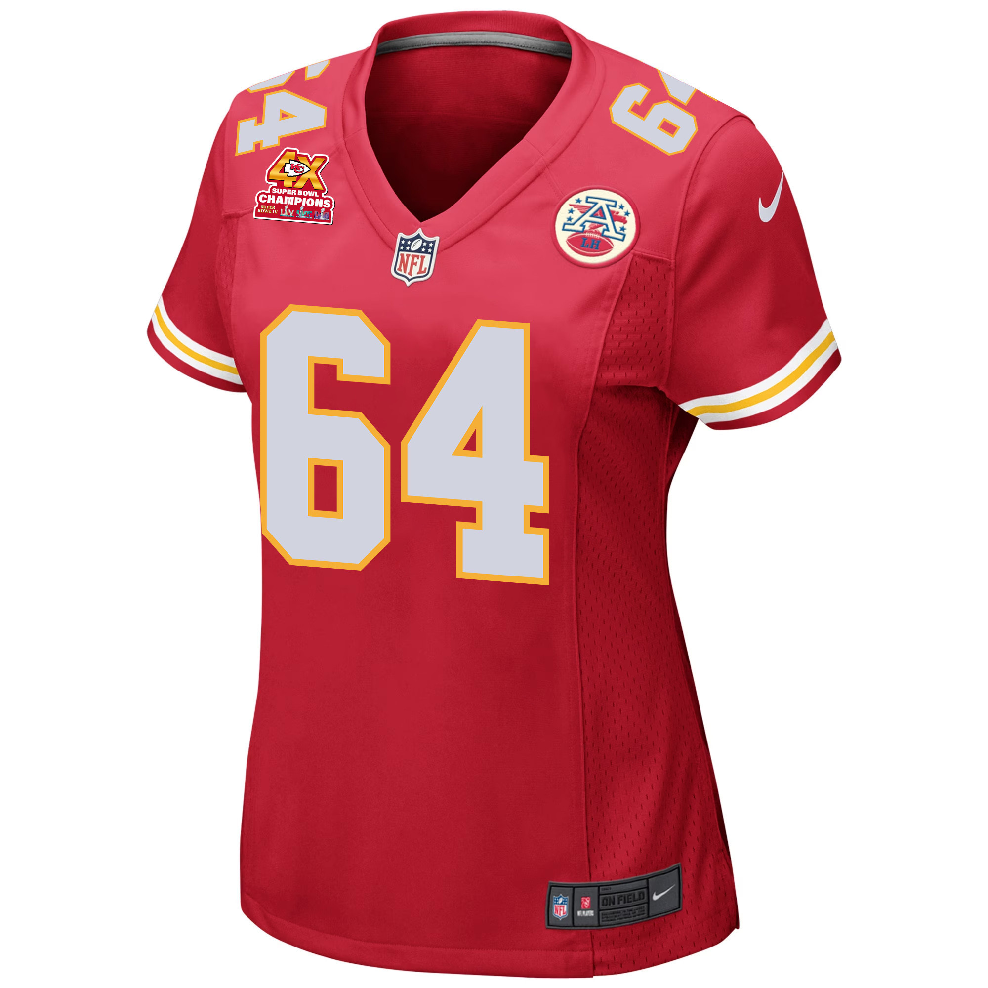 Alternative view of Wanya Morris #64 Kansas City Chiefs Super Bowl LVIII Champions 4X Game Jersey - Women's | Red