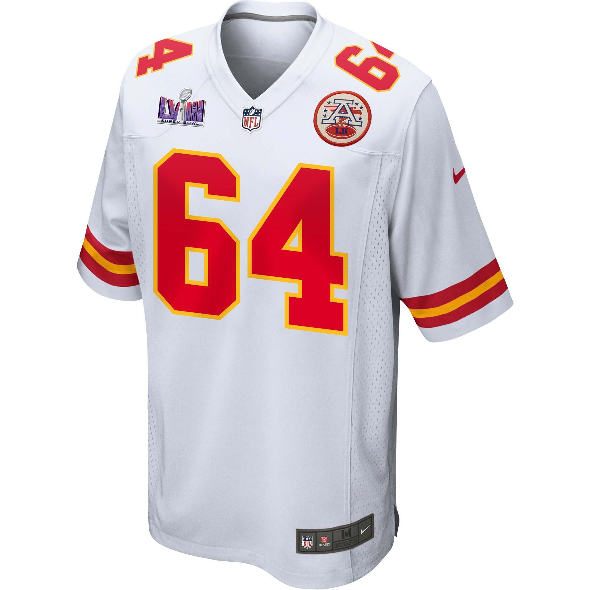 Alternative view of Wanya Morris #64 Kansas City Chiefs Super Bowl LVIII Patch Game Jersey - Men's | White