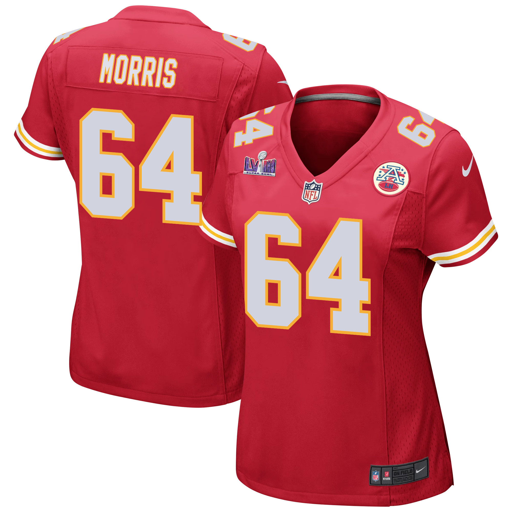 Wanya Morris #64 Kansas City Chiefs Super Bowl LVIII Patch Game Jersey - Women's | Red
