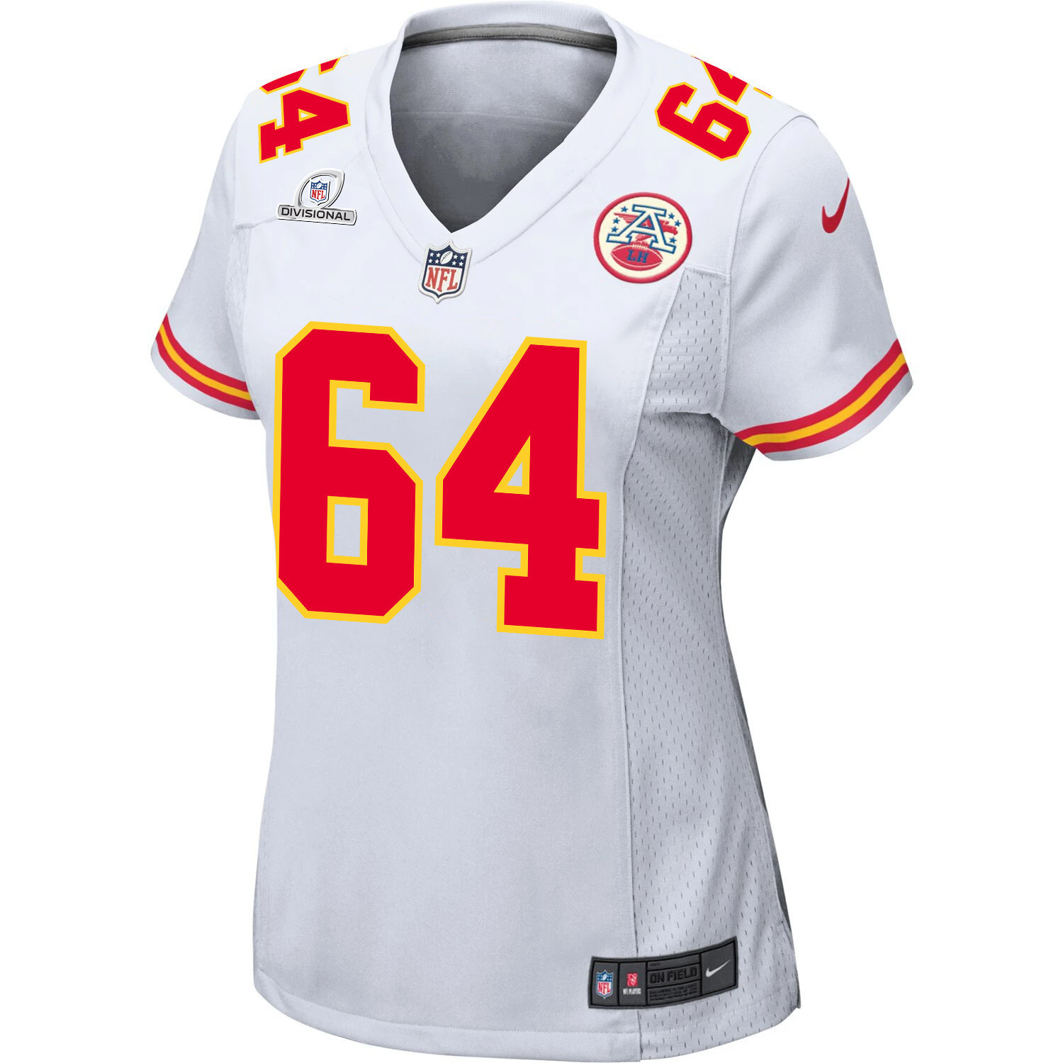 Alternative view of Wanya Morris #64 Kansas City Chiefs Super Bowl LVIII Patch Game Jersey - Women's | White