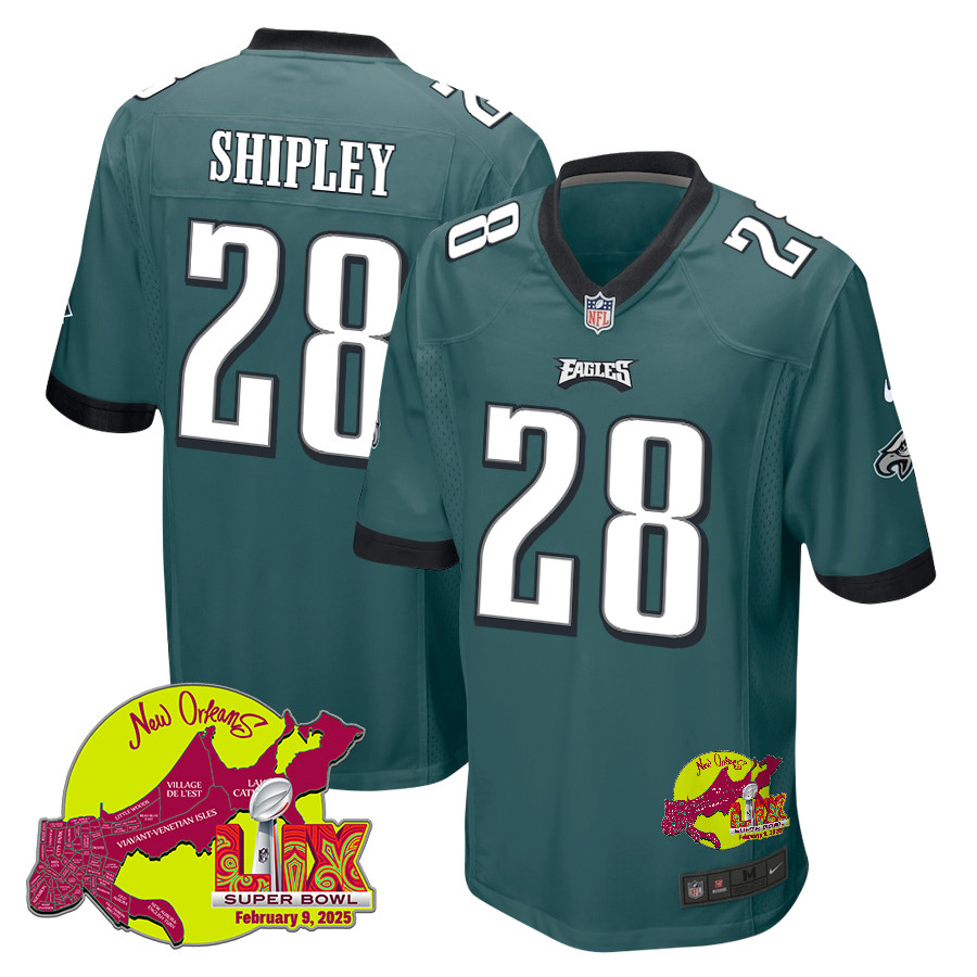 Will Shipley #28 Philadelphia Eagles Super Bowl LIX Game Jersey - Men's | Midnight Green