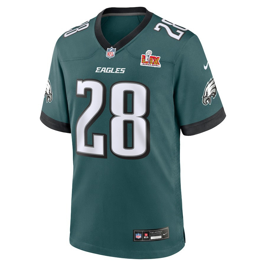 Alternative view of Will Shipley #28 Philadelphia Eagles Super Bowl LIX Game Jersey - Youth | Midnight Green