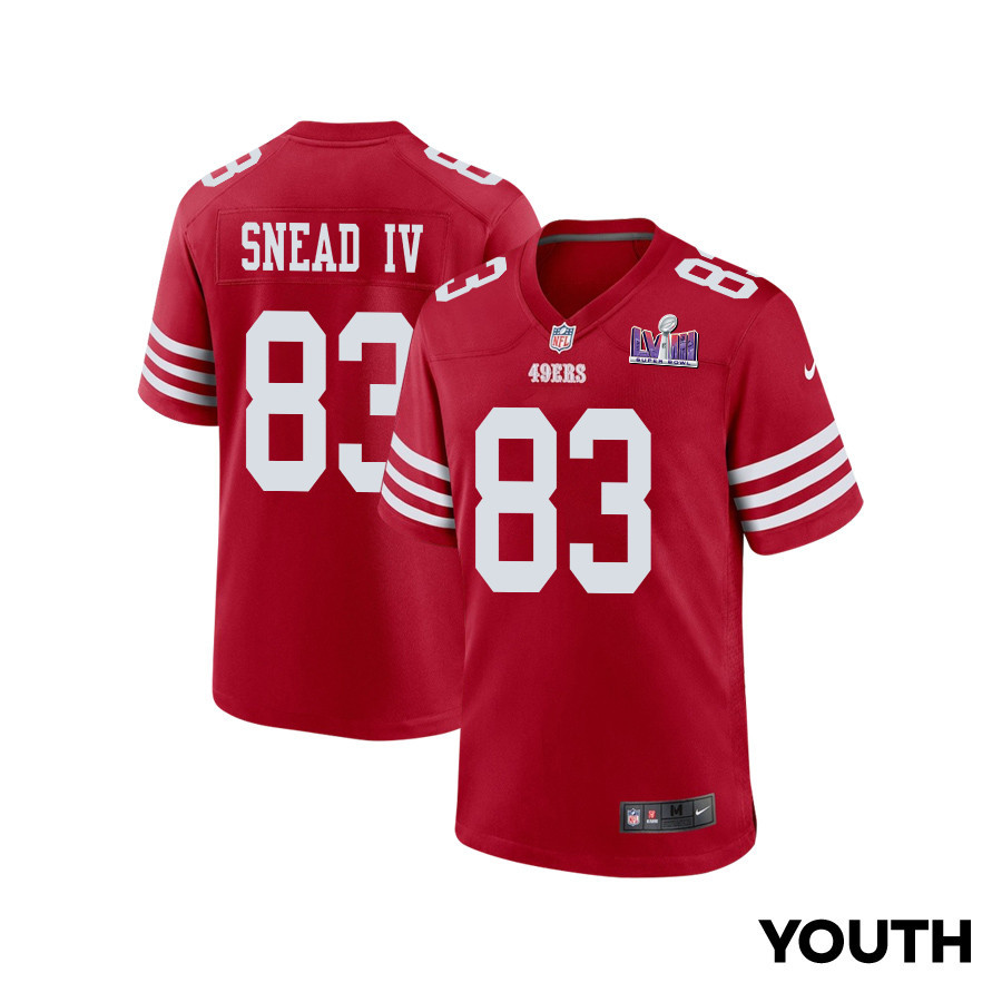 Willie Snead IV #83 San Francisco 49ers Super Bowl LVIII Patch Game Jersey - Youth | Scarlet
