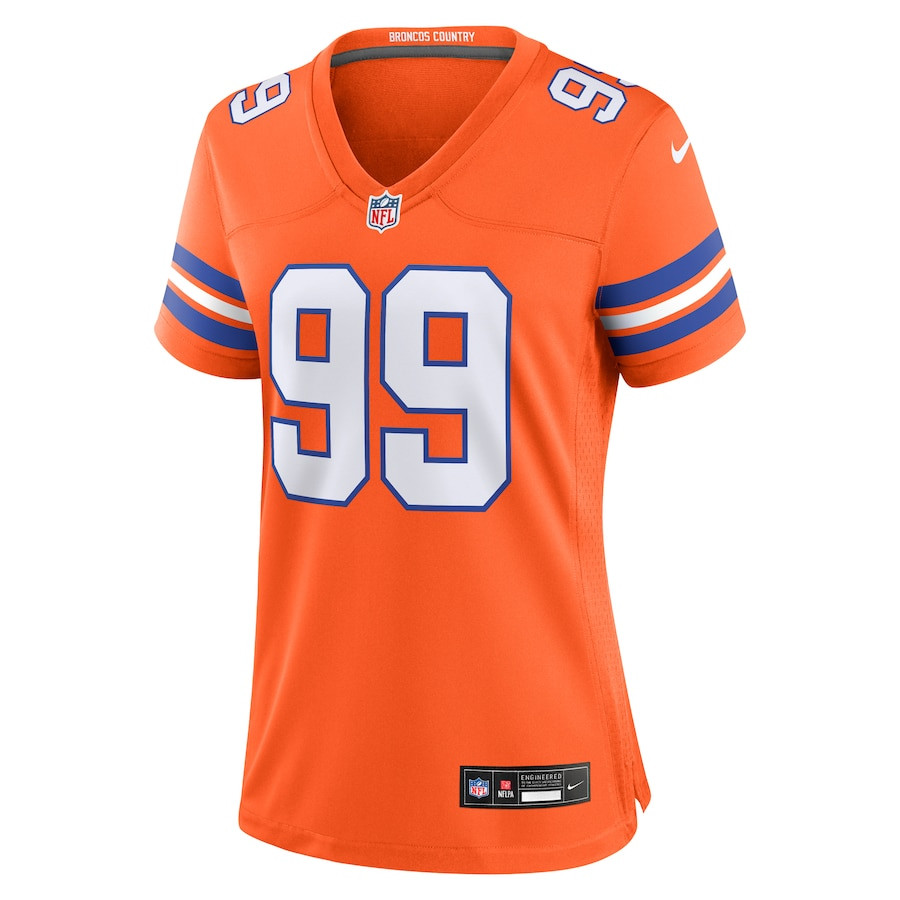 Alternative view of Zach Allen #99 Denver Broncos Throwback Game Jersey - Women's | Orange