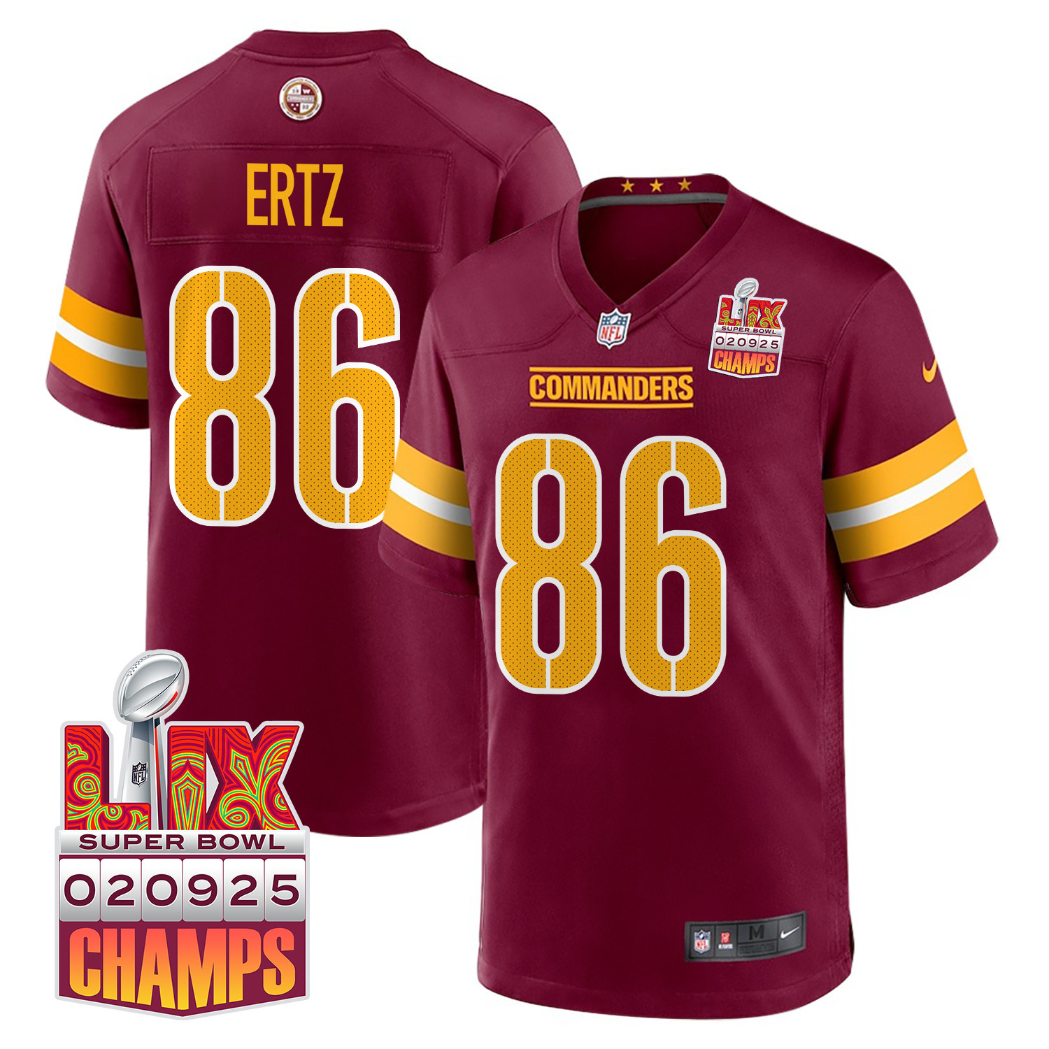 Zach Ertz #86 Washington Commanders Super Bowl LIX Champions Patch Game Jersey - Men's | Burgundy